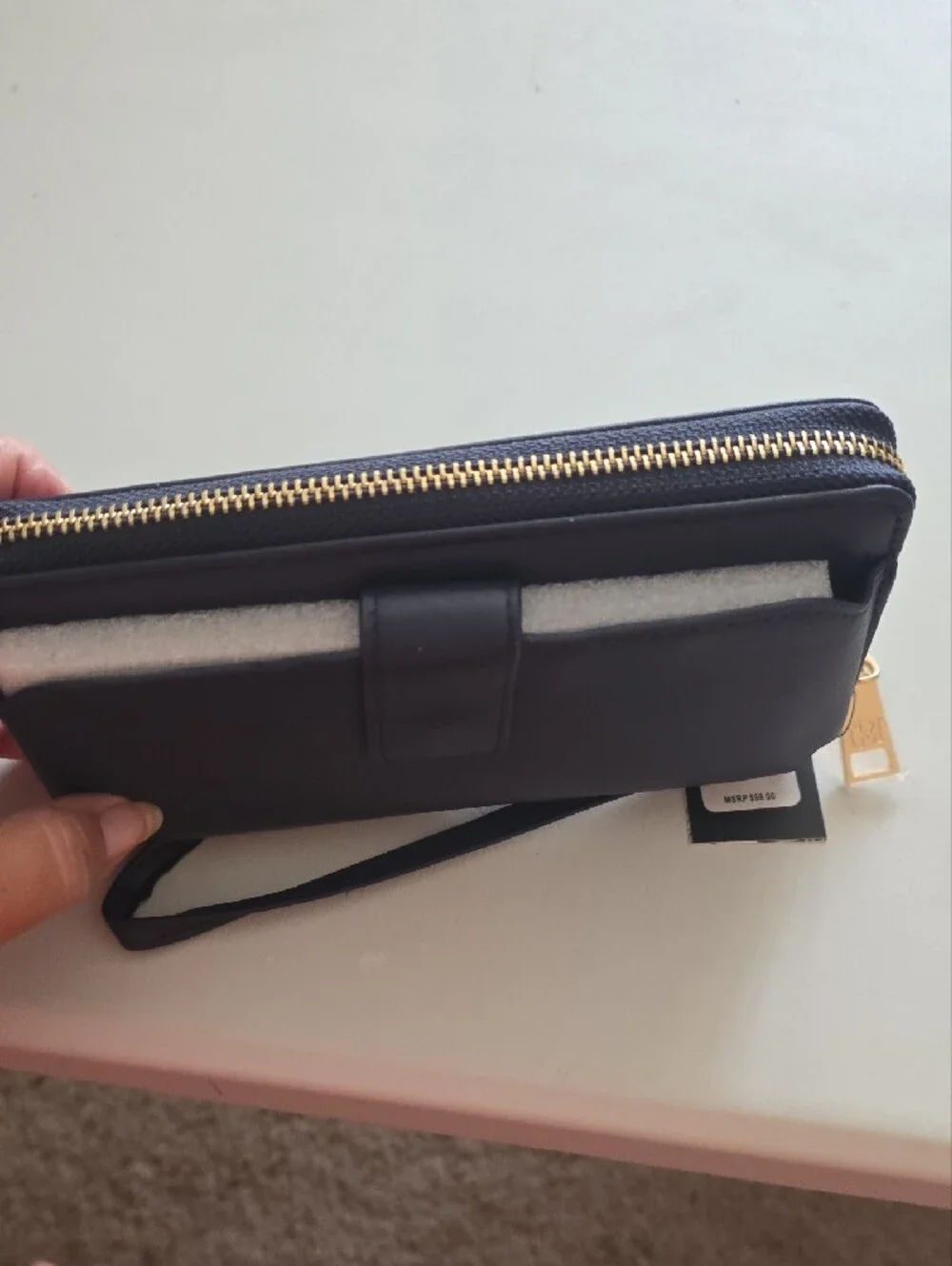 Badgley Mischka Navy Wristlet with Gold Stud Accents